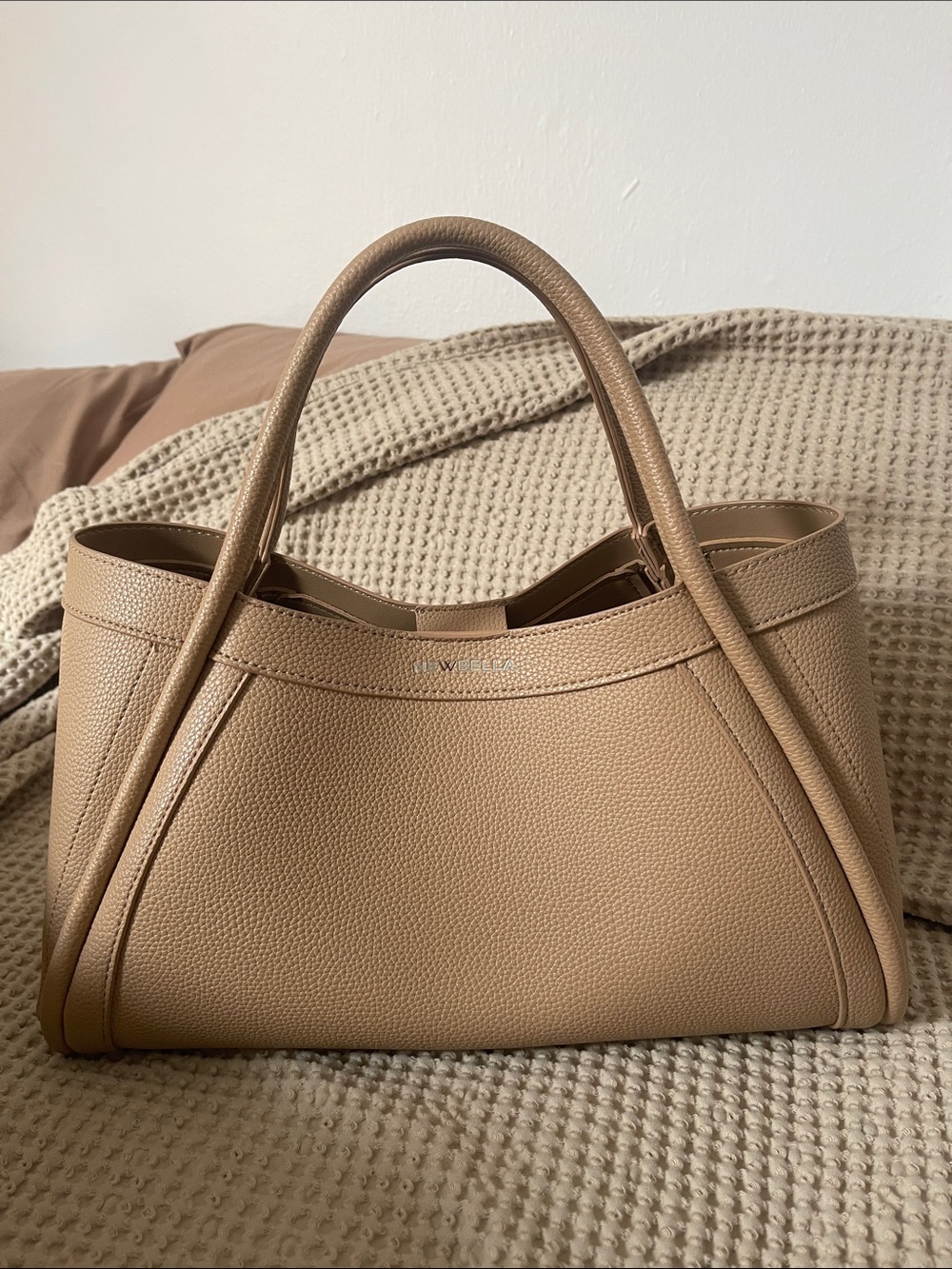 Structured Tan Leather Tote Handbag